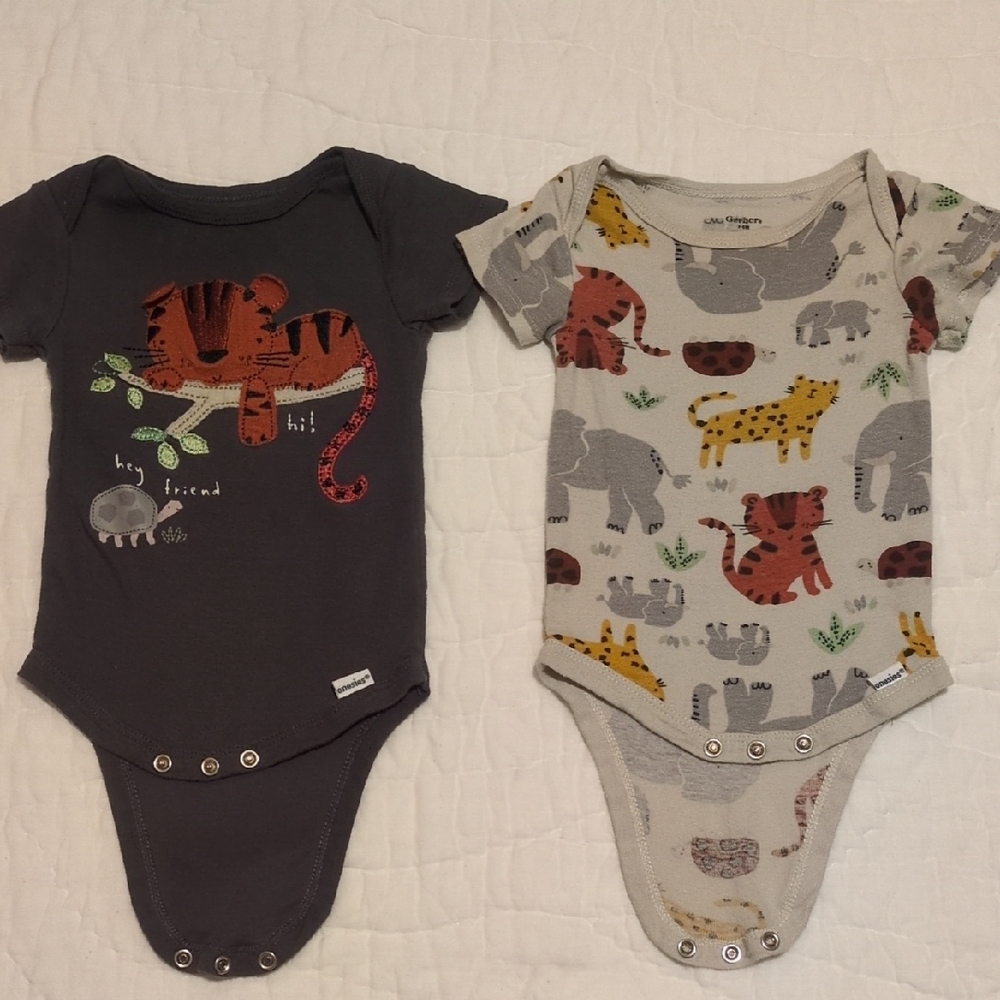 Gerber Jungle Friends Bodysuits - Gray and Cream